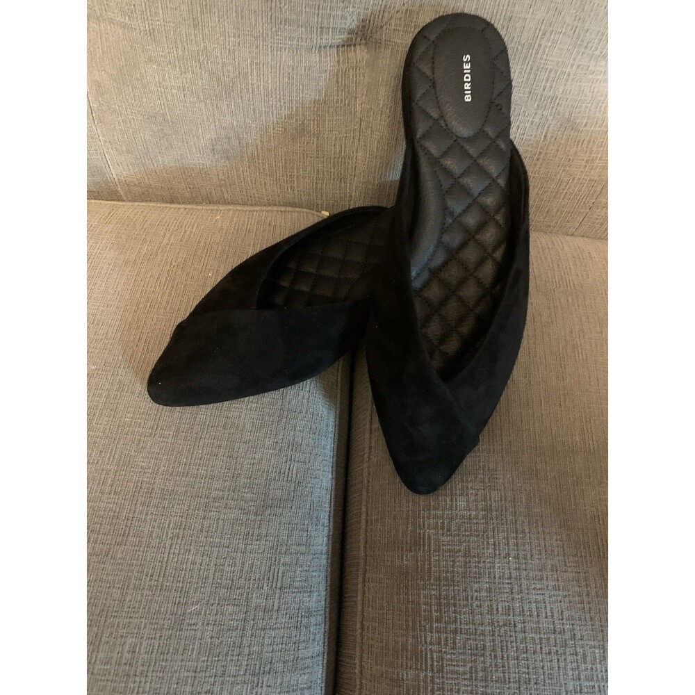 Birdies Black Pointed-Toe Quilted Insole Slip-On Flats